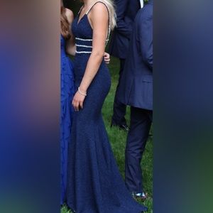 Jovani Navy Blue Sparkly Prom Dress with Rhinestone Straps Size 2